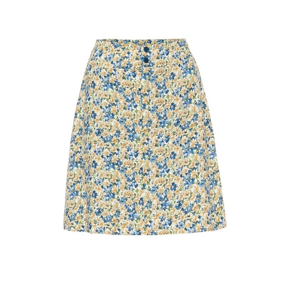 A.P.C. Christa floral A-Line crêpe de chine Blue & Yellow skirt Size 34FR - US2 - Picture 2 of 8